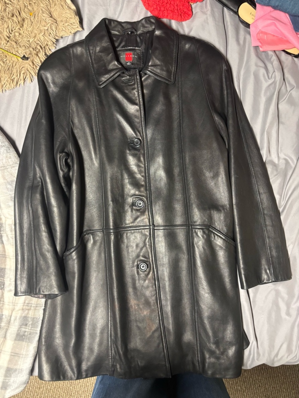 Gallery Black Leather Button-Front Jacket